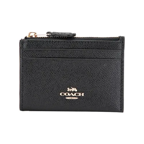 COACH Кожа Держатель удостоверения Key Pouch Картхолдер Мини Женские Черный