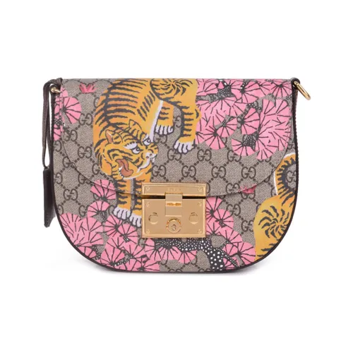 GUCCI Навесной замок холст с кожей сумка-седло сумка через плечо средний размер женский цвет эбеновый многоцветный