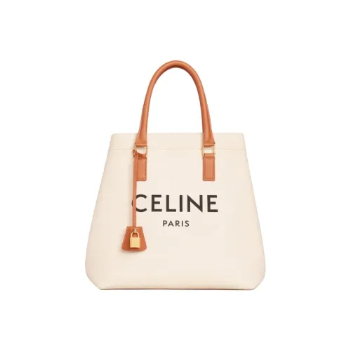 CELINE Хлопок с коровья кожа Тоут Сумка Сумка для покупок Сумка Большая Женская Candy Color Бежевый