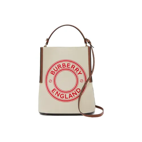 Burberry Canvas Bag Bucket Bag Crossbody Bag Small Shoulder Bag Women's Natural Tan Hot Red