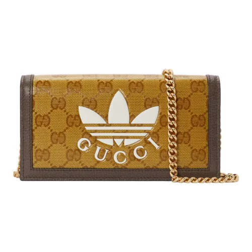 GUCCI Adidas Коллаборация Холщовая Сумка Портативная Сумка через плечо Сумка на плечо Женская Желтая Коричневая