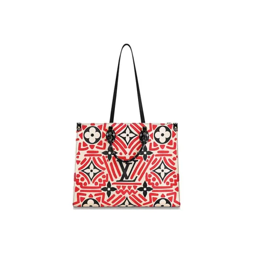 LOUIS VUITTON ONTHEGO Коровья кожа Тоут Сумка Сумка для покупок Сумка на плечо Сумка Большая Женская Молочно-белая Красная