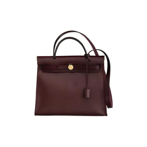 HERMES Herbag Zip Berline Холст And Hunter Коровья кожа Сумка через плечо Сумка Унисекс Седло Красный