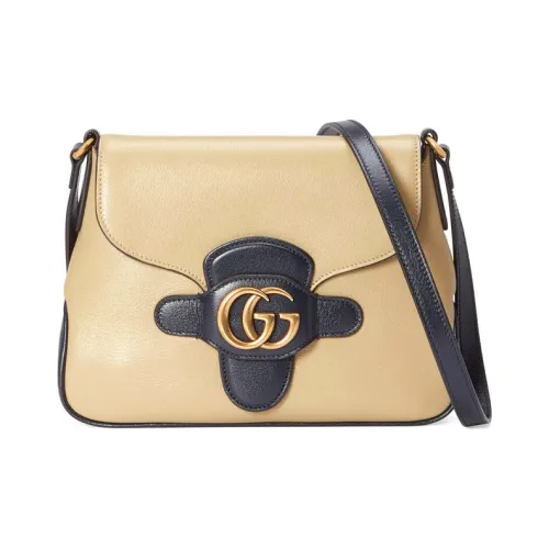 GUCCI Кожа Курьерская Сумка Сумка через плечо Маленькая Женская Бежевая Темно-синяя