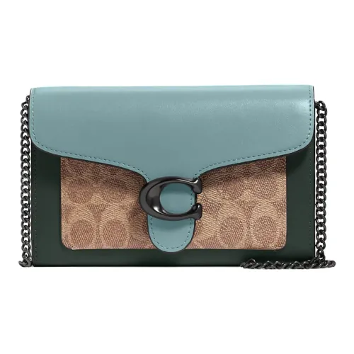 COACH Tabby Холст и Кожа Сумка через плечо Маленькая Женская Синяя и Монограмма Коричневая и Зеленая