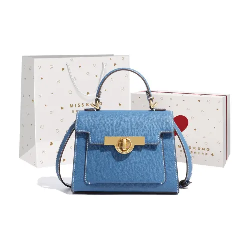 Miss Kung Коровья кожа Портативный Через плечо Сумка Kelly Средняя Женская Синяя