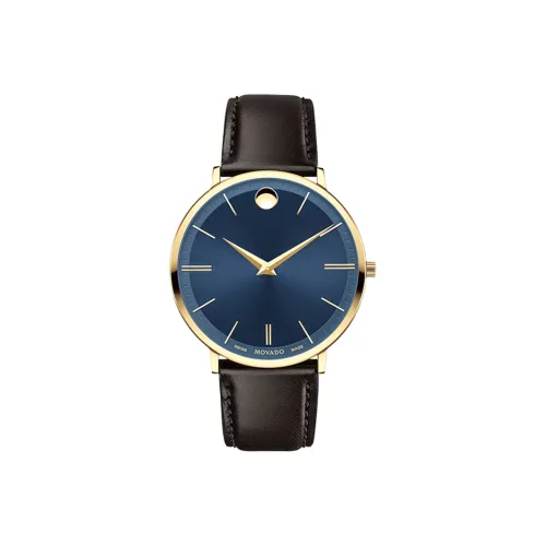 MOVADO Silk Collection Кварцевый механизм Мужские часы Часы 40 мм Синий циферблат Корпус из нержавеющей стали Кожаный ремешок 0607088