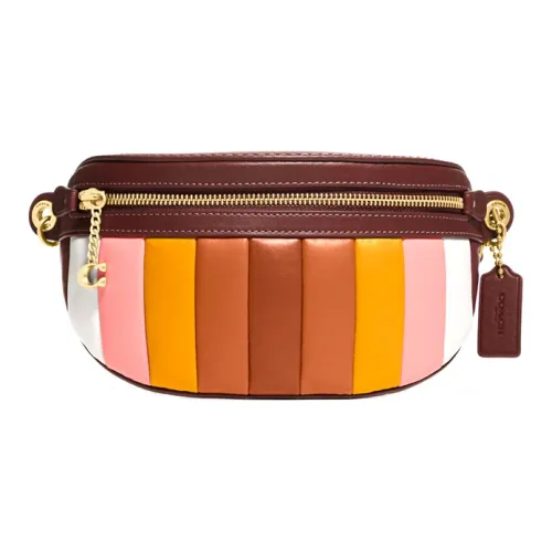 COACH Ремень кожа бананка маленький женский белый желтый коричневый многоцветный