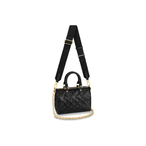 LOUIS VUITTON Speedy Тисненый Мягкий Овечья шкура Портативный Сумка через плечо Сумка на плечо Женская Черная