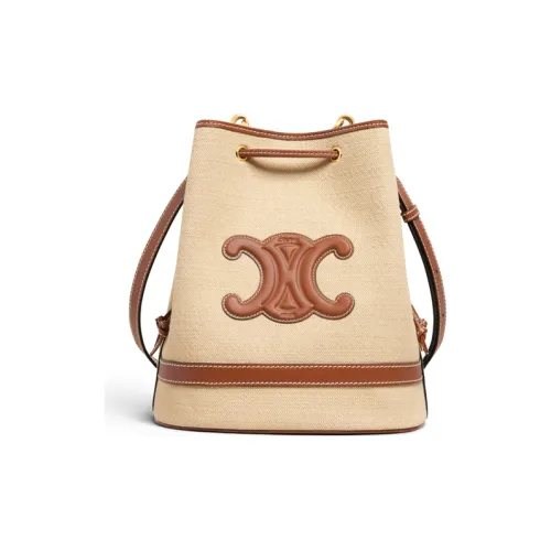 CELINE Ткань и Коровья кожа Сумка Сумка-ведро Сумка через плечо Сумка Женская Желто-коричневая