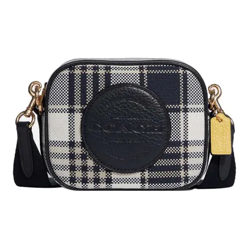 COACH Dempsey кожа Camera сумка сумка через плечо мини женская темно-синий и белый