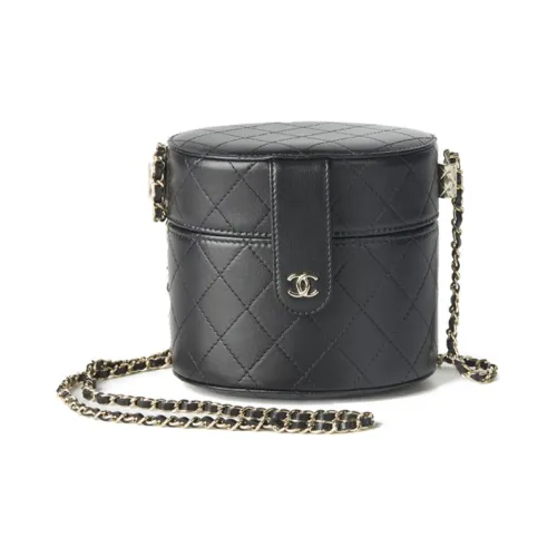 CHANEL Корова крупнозернистая текстура кожа золотой материал цепь цилиндрическая сумка косметичка сумка через плечо женская черная