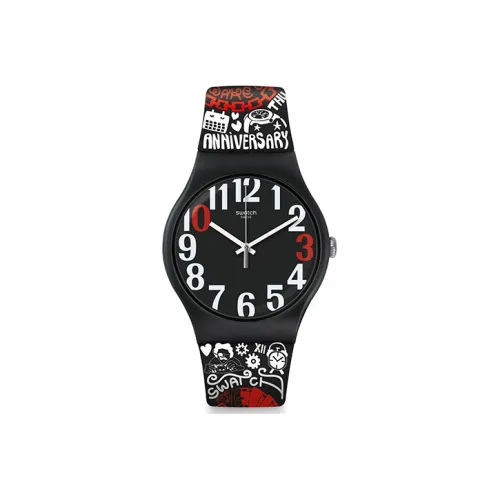 Swatch Quartz Механизм Унисекс Часы 41 мм Черный Циферблат Пластиковый Корпус Часы Силиконовый Ремешок