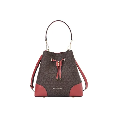 MICHAEL KORS MercerMercer Gallery Ведрообразная Искусственная Кожа Сумка Маленькая Женская Темно-Коричневая Все Малиновая