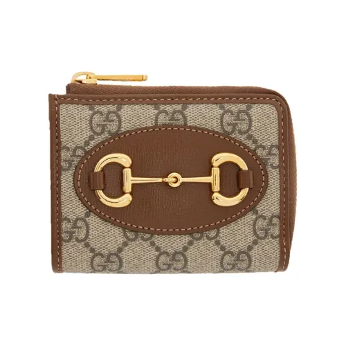 GUCCI Horsebit 1955 Холст и кожа Держатель для карт кошелек Женский Эбеновое дерево Коричневый