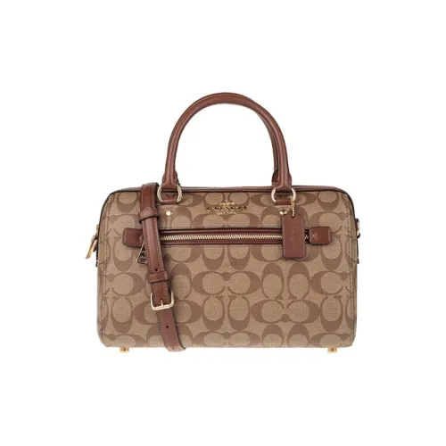 COACH ПВХ Бостон Сумка Ручная Сумка Сумка через плечо Сумка на плечо Большая Женская Хаки с Монограммой