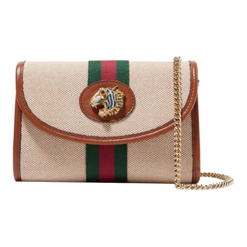 GUCCI Rajah Холст и Кожа Сумка Сумка с цепочкой Сумка через плечо Мини Женская Бежевая