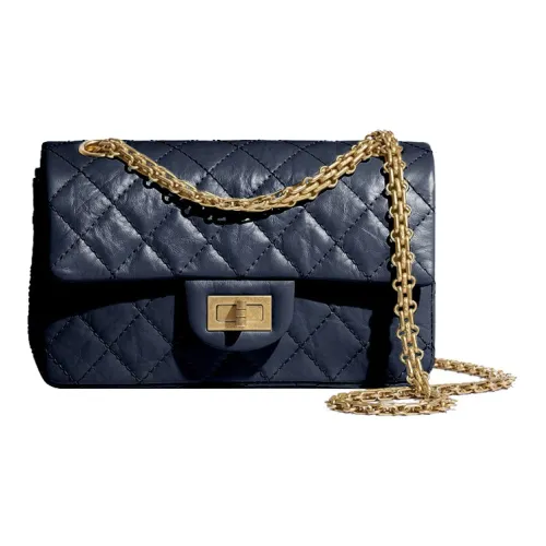 CHANEL Телячья кожа Сумка с клапаном Сумка на плечо Женская Морской синий