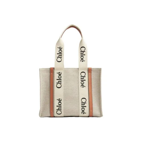 Chloe Woody Текстильная лента Пэчворк Гладкая поверхность Телячья кожа Тоут Сумка Сумка для покупок Сумка через плечо Сумка среднего размера Женская