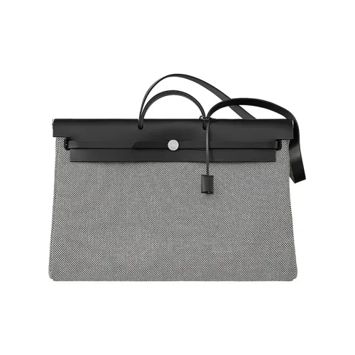 HERMES Herbag Zip Холст с кожей Портативный Холст Сумка через плечо Женская Светло-бежевый Черный