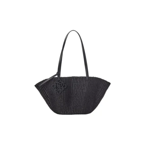 LOEWE Anagram Elephant Straw Weave Cow Leather Charm Bag Crossbody Bag Women's Black