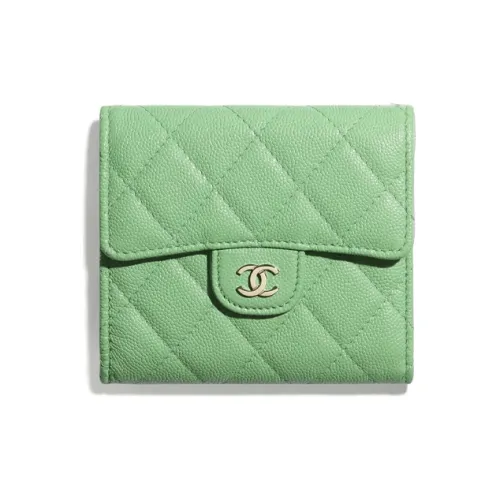 CHANEL Classic Flap CF Икорный Телячья кожа Кошелек Женские Зеленый