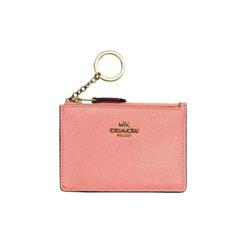 COACH Skinny Id Case Крестообразная текстура Кожа Держатель удостоверения Картхолдер Картхолдер Картхолдер Женские Оранжево-розовый