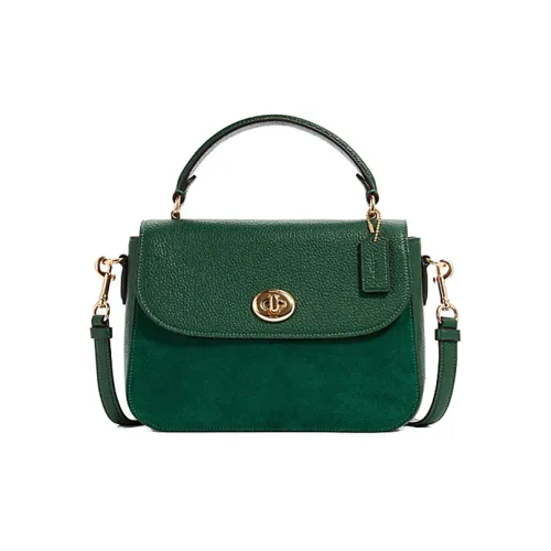 COACH Замша с галечной кожей одно плечо сумка среднего размера женская зеленая