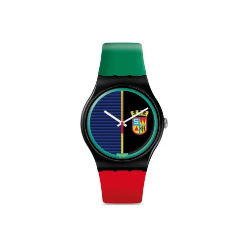 Swatch Quartz Механизм Унисекс Часы 41 мм Черный Циферблат Пластиковый Корпус Часы Силиконовый Ремешок