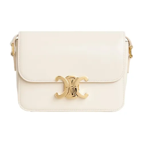 CELINE Teen Triomphe Блестящий Корова Кожа Подмышка Сумка Через плечо Плечо Тоут Женский Конфетный Ванильный Белый