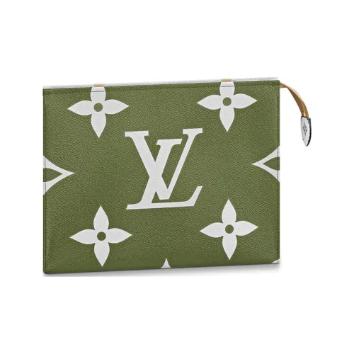 LOUIS VUITTON Кожаный клатч косметичка большая женская хаки зеленый бежевый