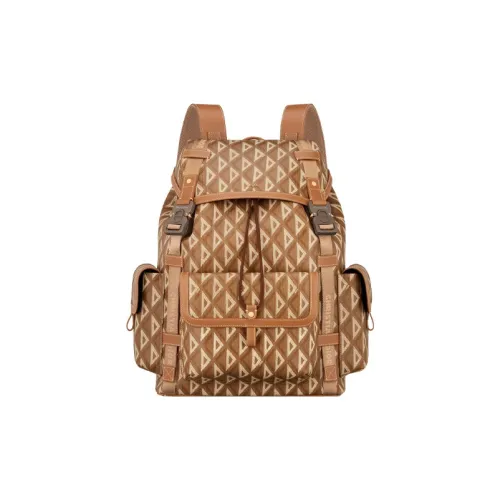 DIOR CD Diamond Нейлон Жаккард Коровья кожа Рюкзак Большой Мужской Кофе