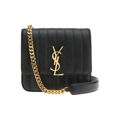 SAINT LAURENT Quilted Кожа Цепочка Сумка через плечо Сумка на плечо Сумка среднего размера Женская Черная