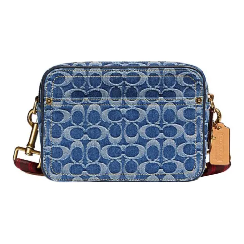 Coach Pilot Denim Ткань Водная рябь Chambray Ручная Сумка Сумка через плечо Маленькая квадратная сумка Сумка на плечо