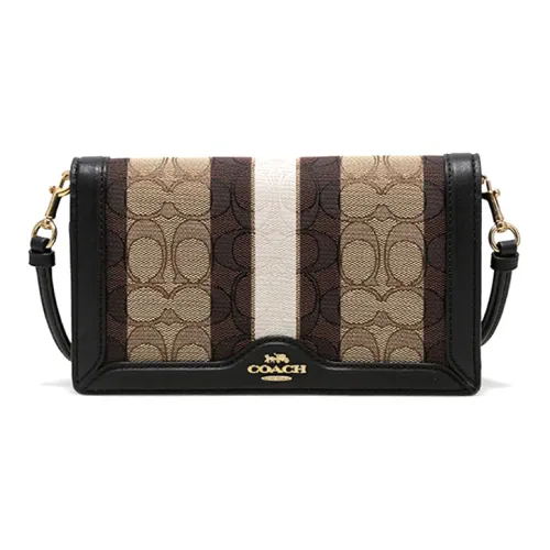 COACH Anna Холст и Кожа Клатч Сумка через плечо Маленькая Женская Хаки и Коричневый Многоцветный