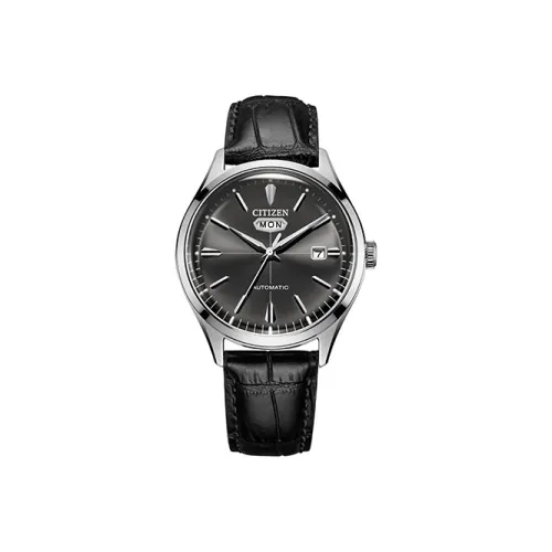 CITIZEN Mechanical Watch Series Механический механизм Коровья кожа Ремень Часы Мужские Черный циферблат