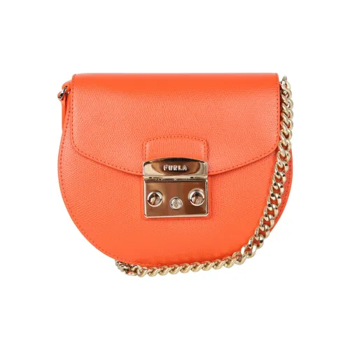 Furla Metropolis Collection Кожа Седло Сумка Сумка через плечо Сумка на плечо Мини Женская Апельсиновая