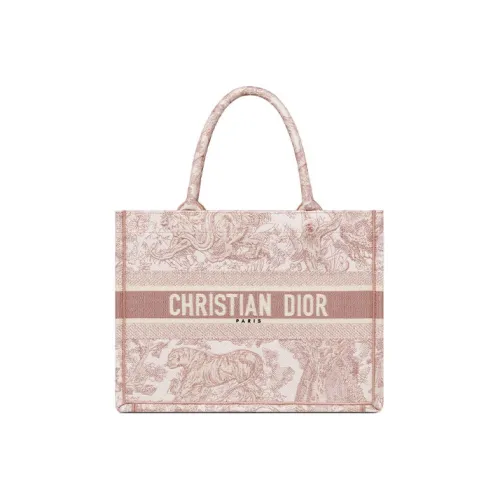 DIOR Вышивка Тоут Сумка Сумка для покупок Сумка на плечо Сумка среднего размера Женская Розовая
