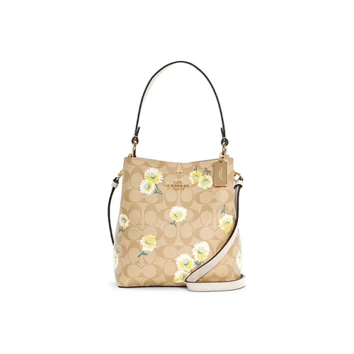 COACH Town Холст и кожа Ведрообразная сумка Сумка через плечо Сумка через плечо Маленькая Женская Светлый хаки Монограмма