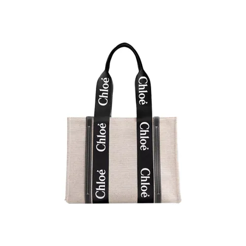Chloe Woody Canvas Tote Bag Tote Bag Shopping Bag Shoulder Bag Medium Women's Beige Black Члои Вуди Холст Тот Сумка Тоут Сумка Сумка для покупок Сумка через плечо Средняя Женская Бежевая Черная