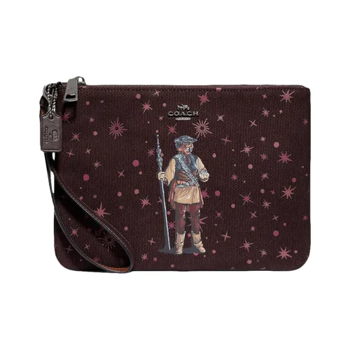 COACH X Star Wars Коллаборация Gallery Принт Холст с гладкой кожей Клатч Средний Женские Темно-красный