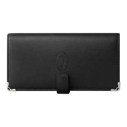 Cartier Бумажник Стандартного Размера, Съемный Футляр На Молнии Для 5 Кредитных Карт Телячья Кожа Черного Цвета, Палладиевая Отделка