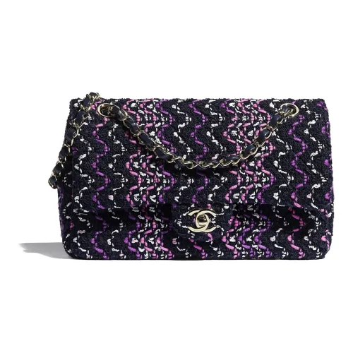 CHANEL Тканый хлопок и металл сумка с клапаном ручка цепочка сумка на плечо женский фиолетовый морской синий и розовый