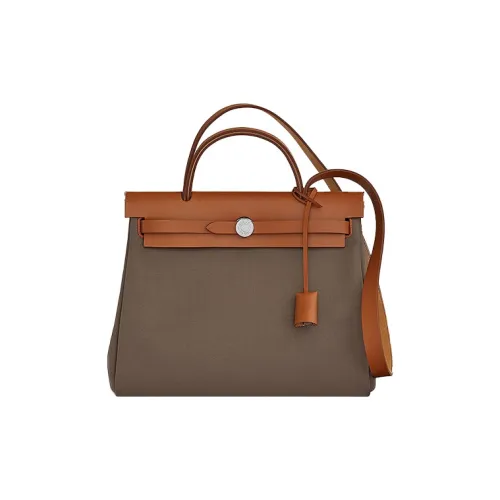 HERMES Herbag Zip Холст с Hunter Коровья кожа Портативная холщовая сумка Сумка через плечо Женская