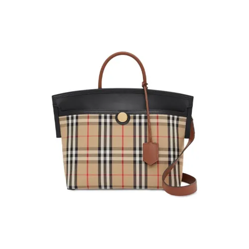 Burberry Винтаж Холст Кожа Тоут Сумка Сумка для покупок Холст Сумка через плечо Сумка Женская