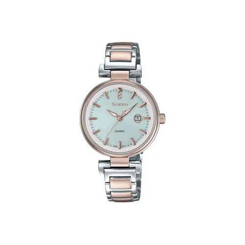 CASIO Солнечный Кварцевый Movement Женские SHEEN Часы Серебряные