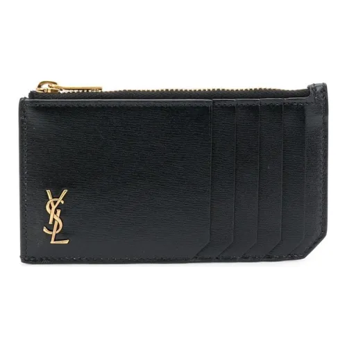 SAINT LAURENT Блестящий кожаный держатель для карт и кошелек мужской черный