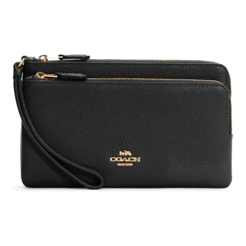 COACH Double Zip Wallet Коровья кожа Клатч Держатель для карт Кошелек Средний Женский Черный