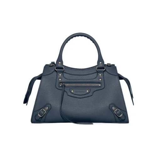 Balenciaga Neo Classic Рельефная Телячья Кожа Сумка Маленькая Женская Темно-Синяя