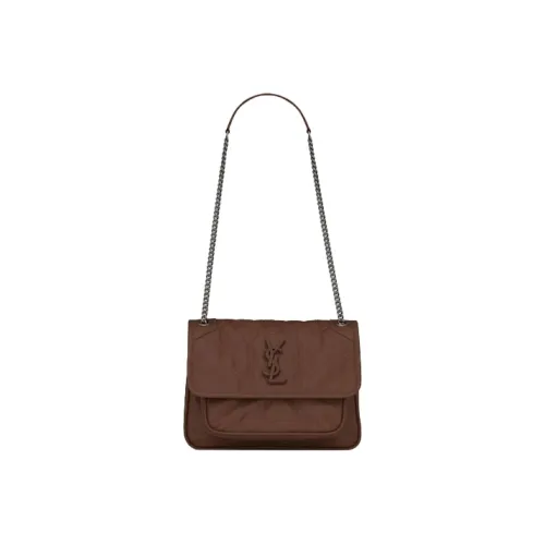 SAINT LAURENT Niki Коровья кожа Одно плечо Ручная сумка Сумка через плечо Мини Женская Темно-коричневый